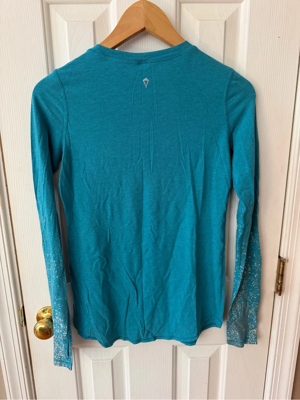 Ivivva by Lululemon Teal Silver Paint Splatter Long Sleeve Top Size 14 Youth